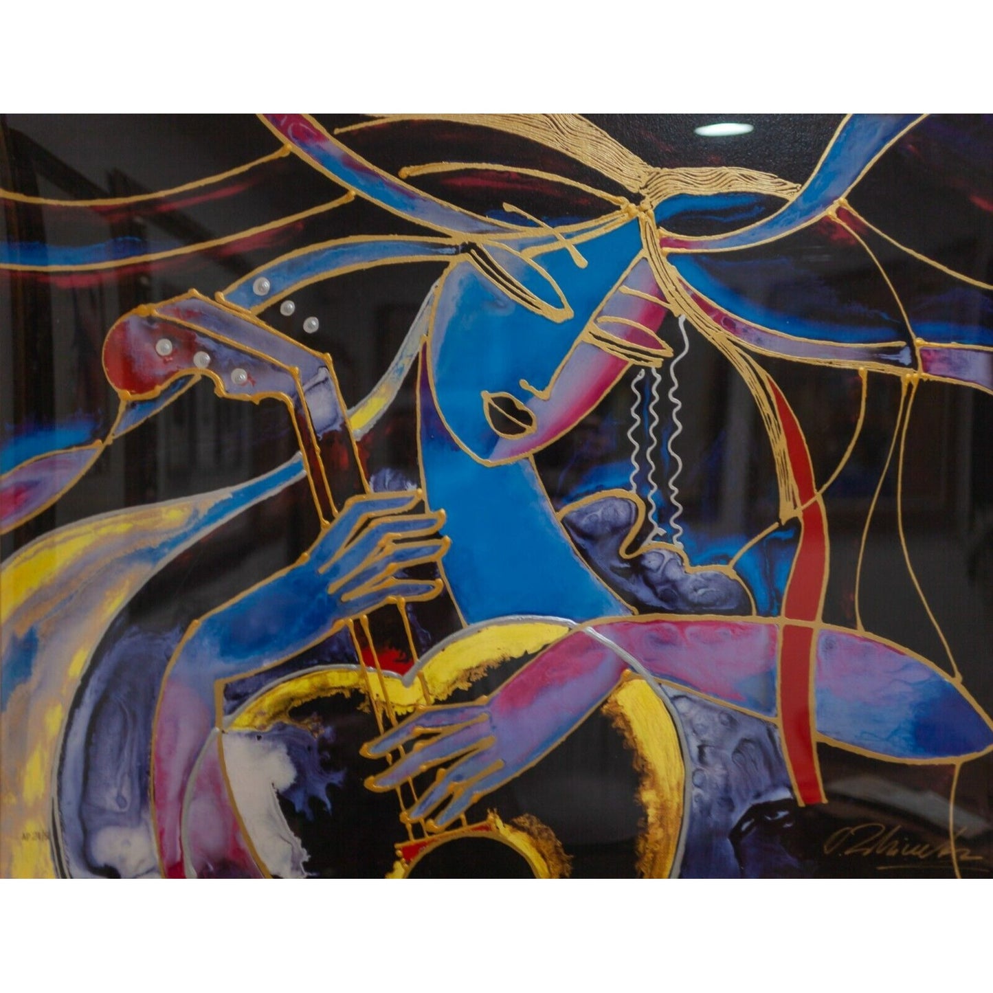 Woman with Guitar Serigraph by Oleg Zhivetin Framed AP 24/50