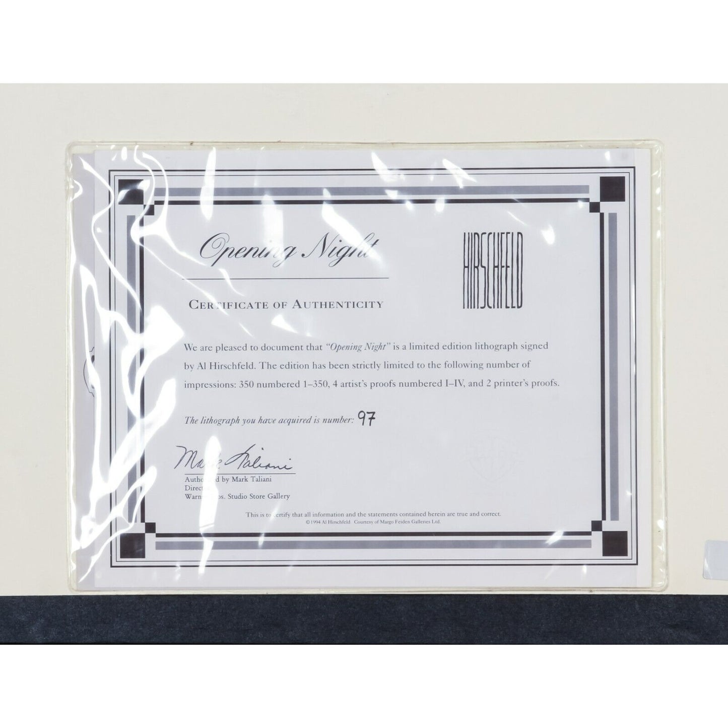 "Opening Night" Al Hirschfeld Signed Original Lithograph LE 97/350