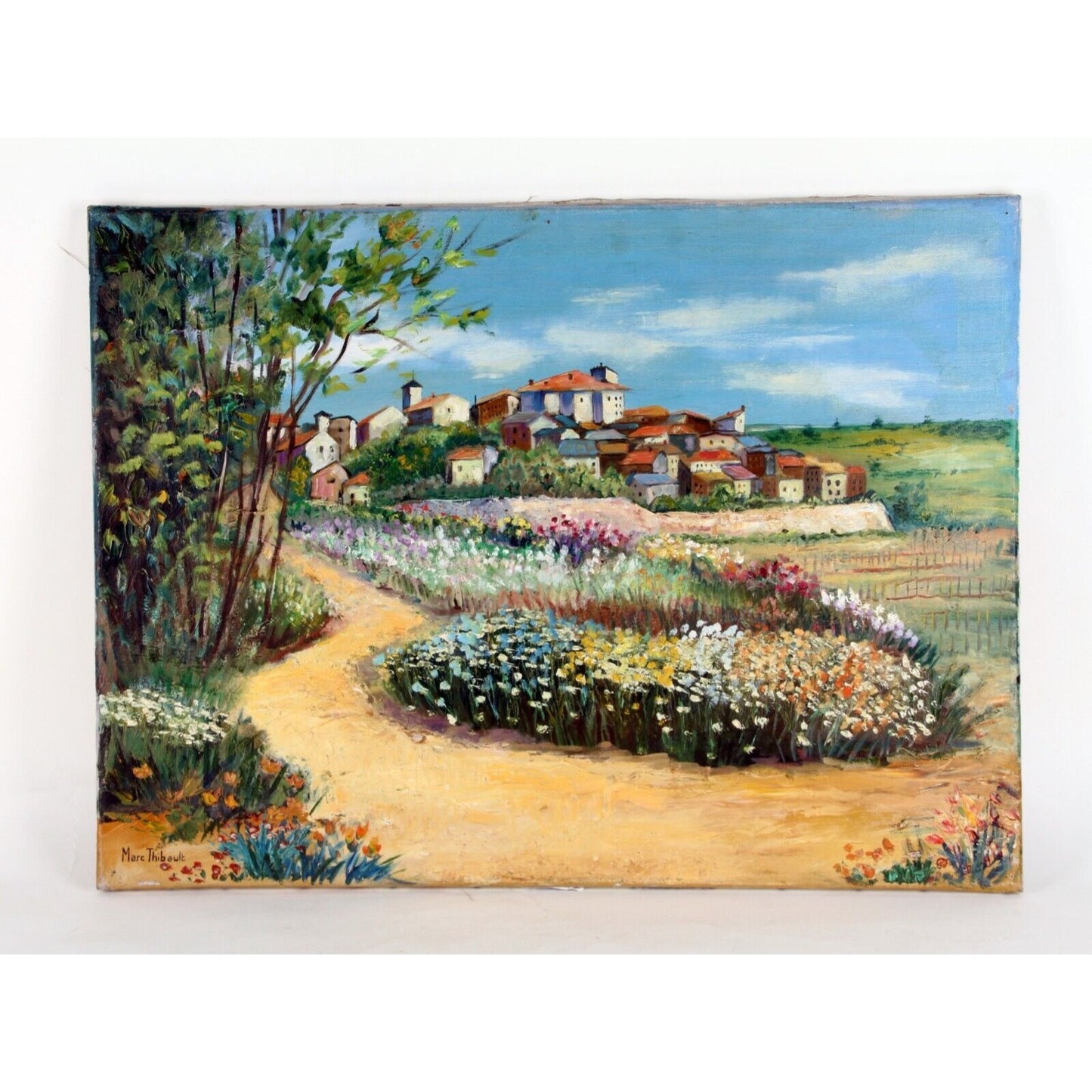 TOURETTES SUR LOUP ALPLES MARITIMES OIL ON CANVAS 21 1/2" X 29" UNFRAMED 1963 MA