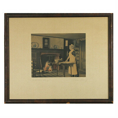 Set of (2) Wallace Nutting Signed Hand Colored Framed Prints 15"x18" Each