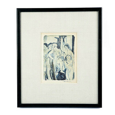 "Baptism" By Arthur Bowen Davies Signed 1918 Etching & Watercolor 13 3/4x11 3/4