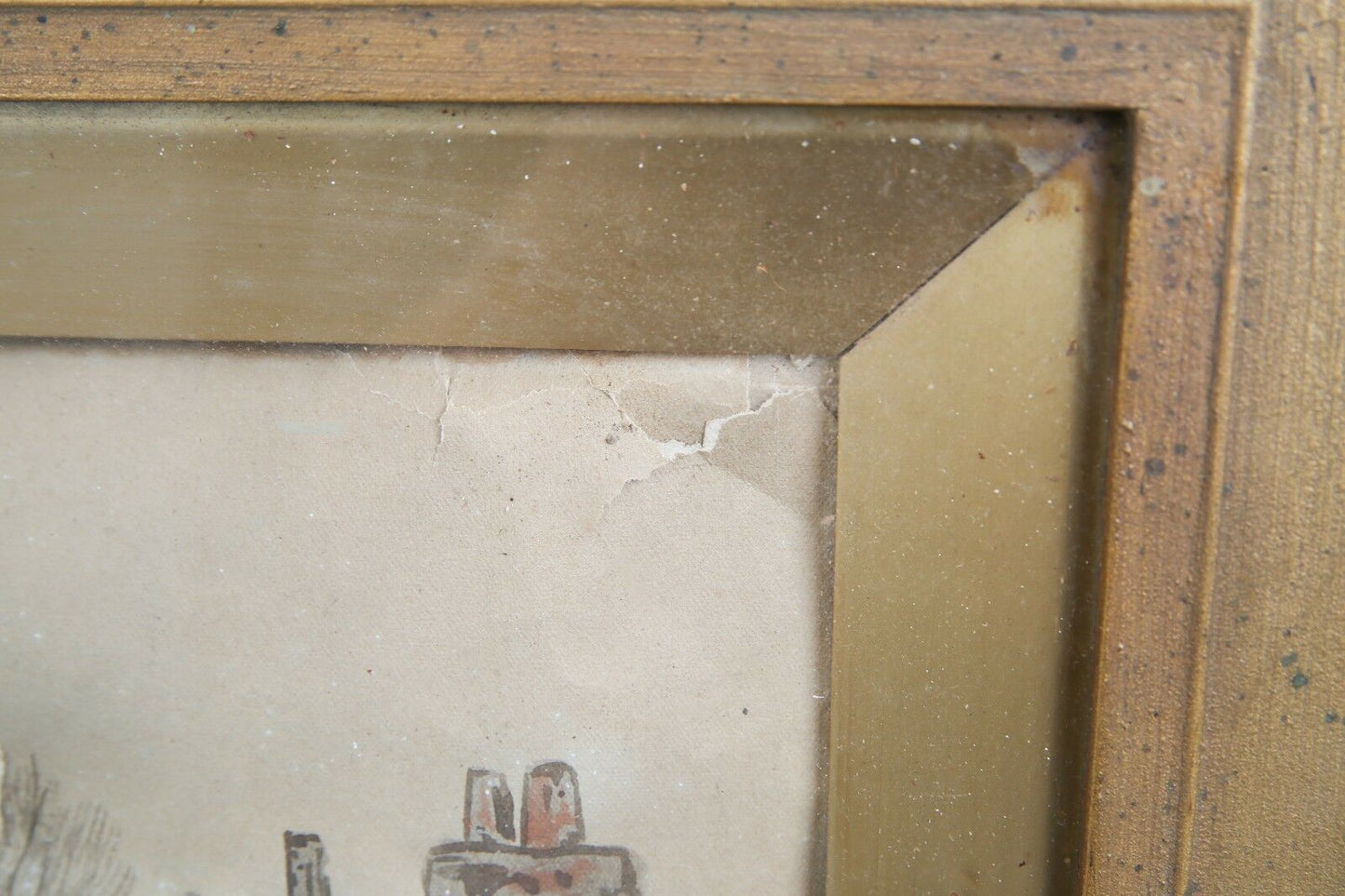 "Untitled" (Village Scene in Winter) Watercolor on Paper, Unknown Artist 21x17"