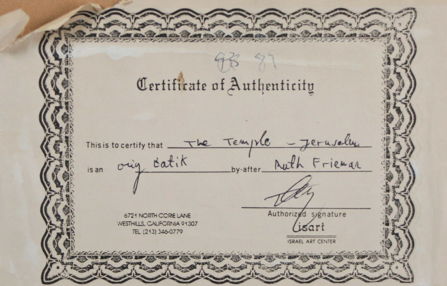 "The Temple- Jerusalem" by Ruth Freiman Batik Art Framed 39"x24"