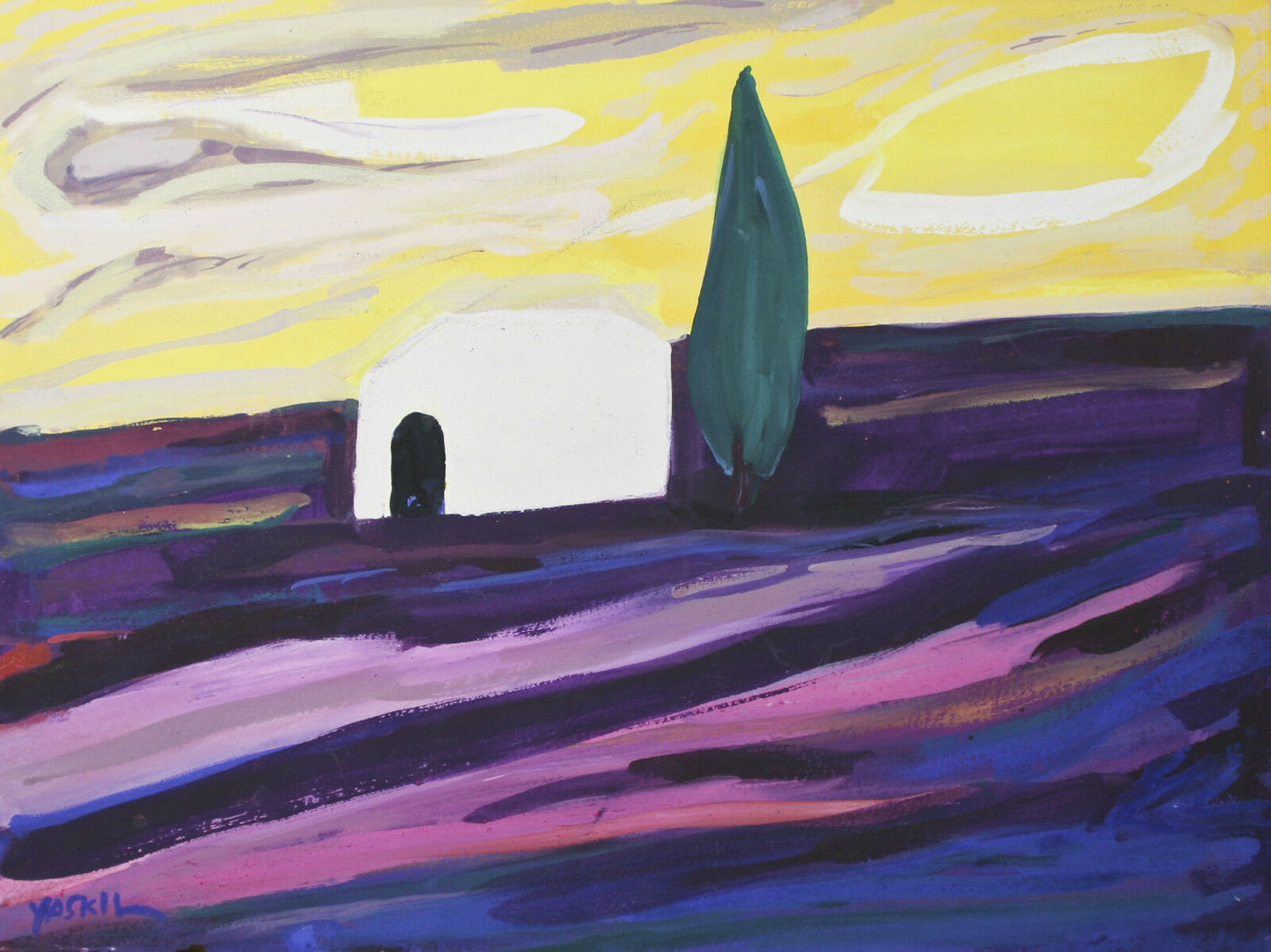 "Yellow Sky" By Amos Yaskil Signed Unique Watercolor on Paper 20"x26"