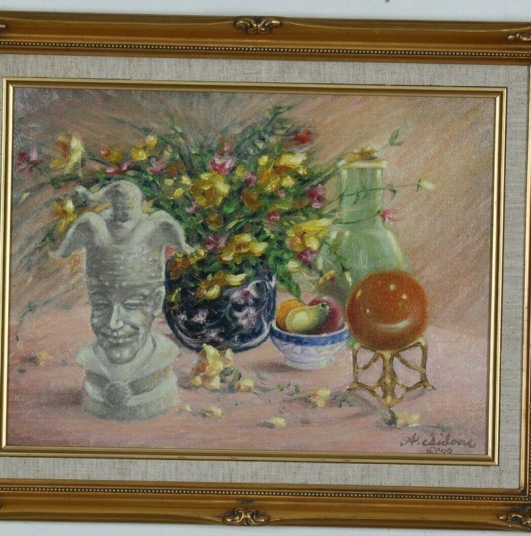 "Painted Vase w/ Flowers" By Anthony Sidoni 2000 Signed Oil on Canvas