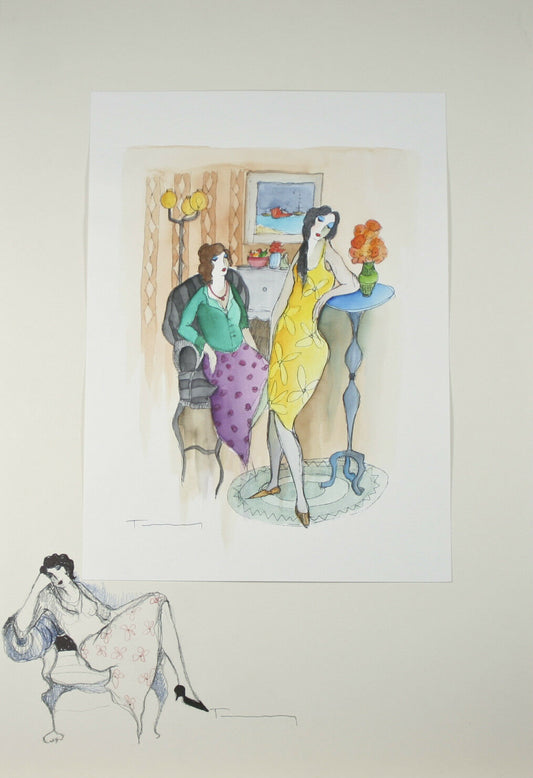 "En Repos" By Itzchak Tarkay Signed Original Watercolor and Pencil