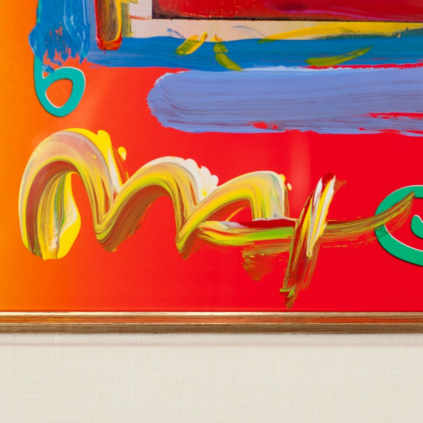 "Flag with Heart" by Peter Max Acrylic Overpaint Lithograph Signed Framed