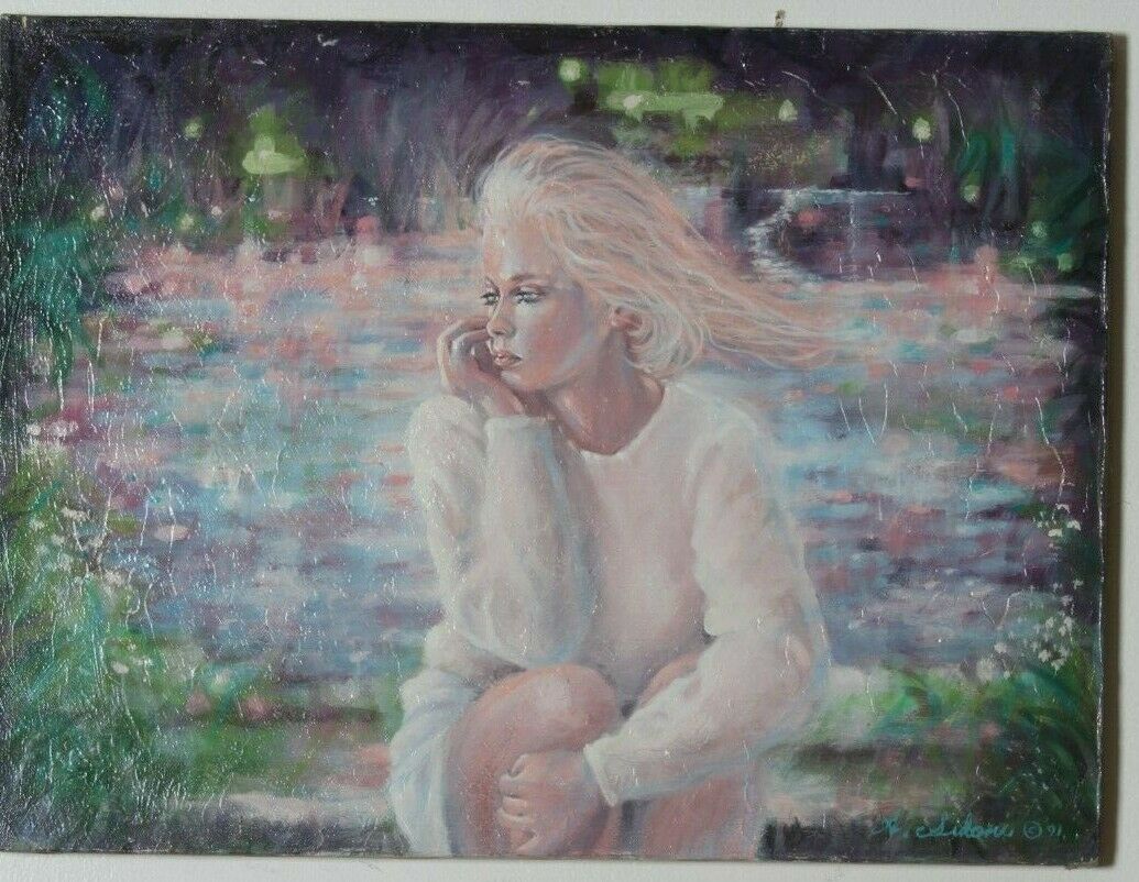 "Pensive" By Anthony Sidoni 1991 Signed Oil on Canvas 18"x24"