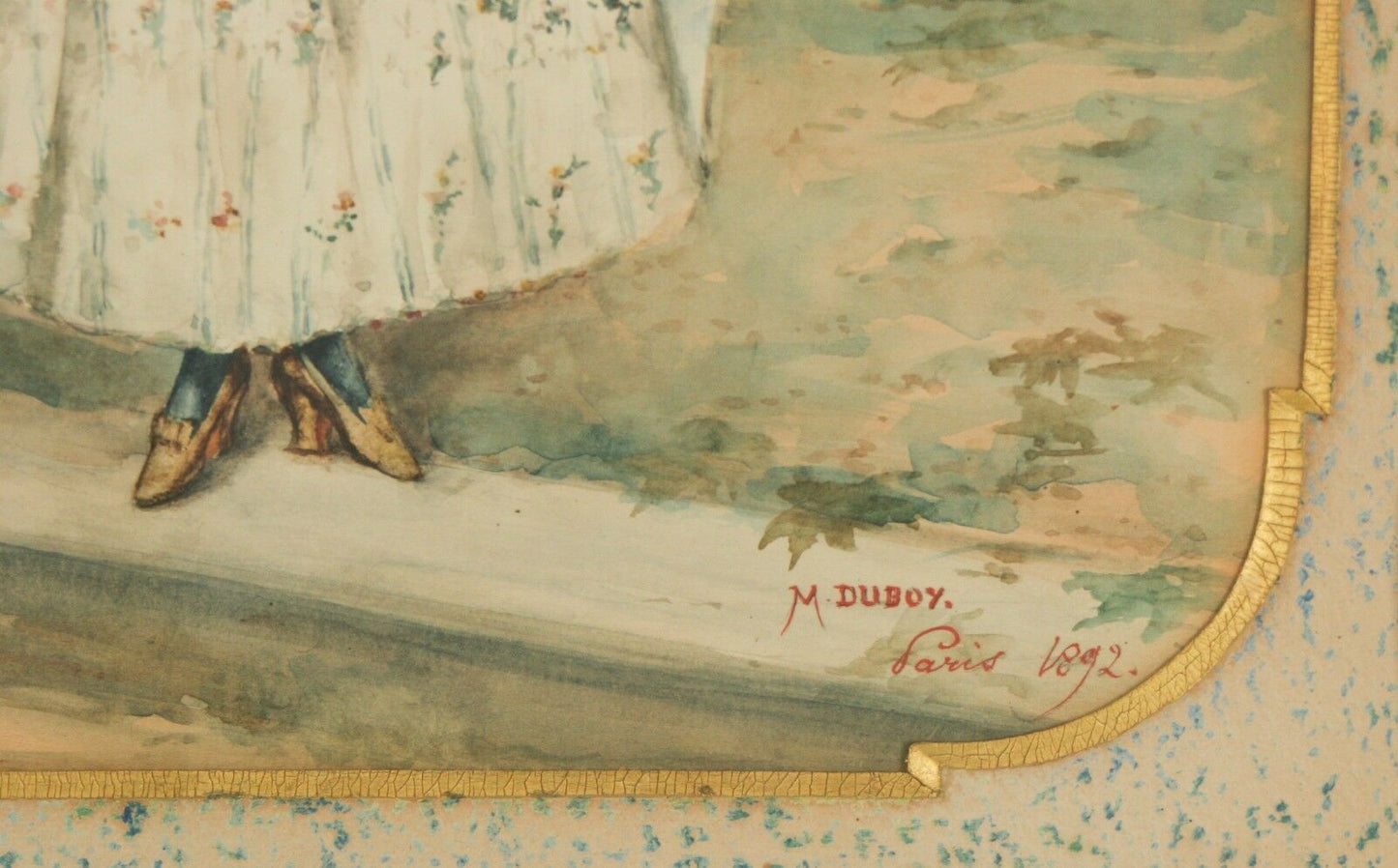 Untitled (Woman in Park Reading Letter) by M. Duboy Signed Watercolor 24x20 1/2