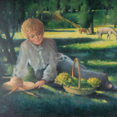 Untitled (Woman Resting Under Tree)  By Anthony Sidoni 1990 Signed Oil on Canvas