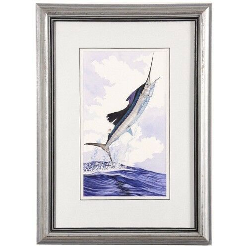 Guy Harvey Lot of 2 Framed Watercolor Marlin Paintings, Signed in Ink, 19" x 14"