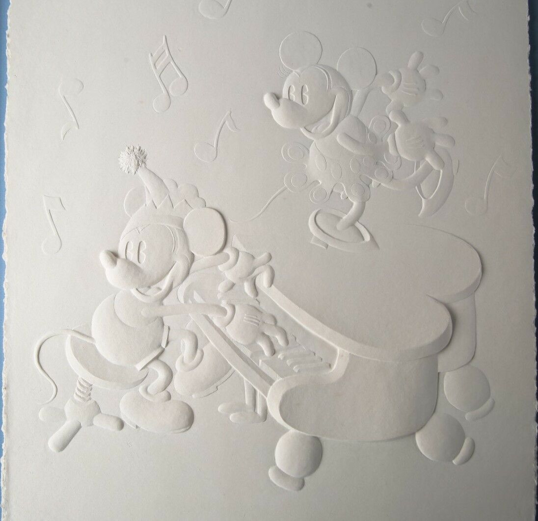 "The Whoopee Party" Mickey & Minnie Mouse Framed Cast Paper Embossed Print CoA