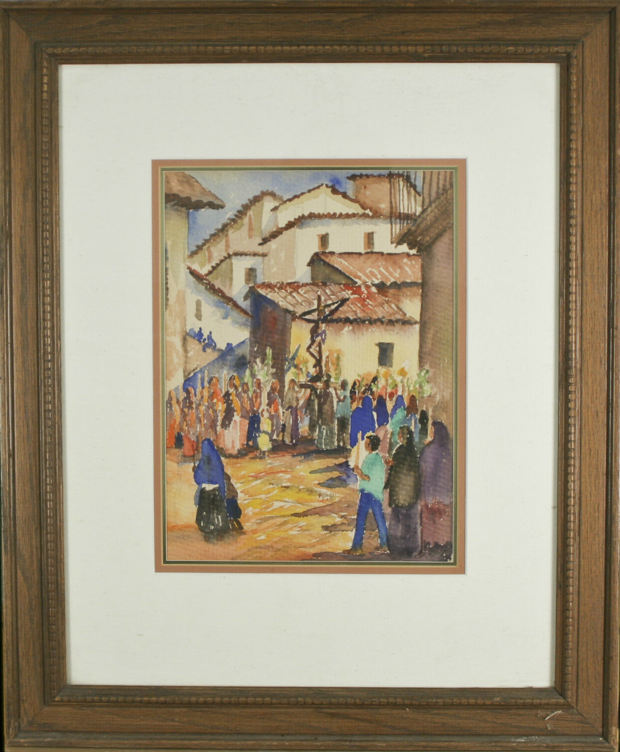 Fidel Figueroa Crucifixion Scene Signed Watercolor Framed 23 1/2"x19 1/2"