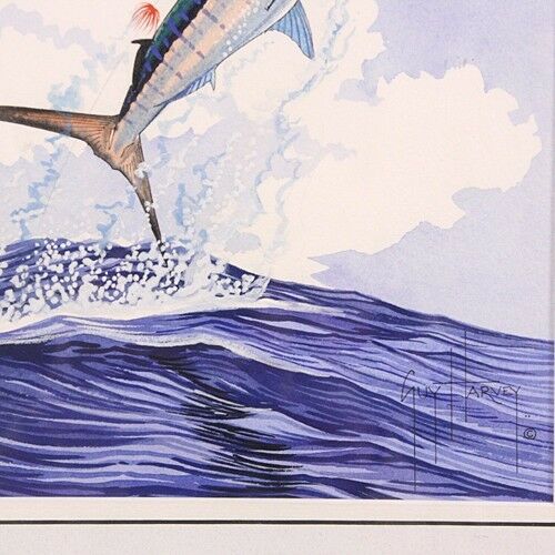 Guy Harvey Lot of 2 Framed Watercolor Marlin Paintings, Signed in Ink, 19" x 14"
