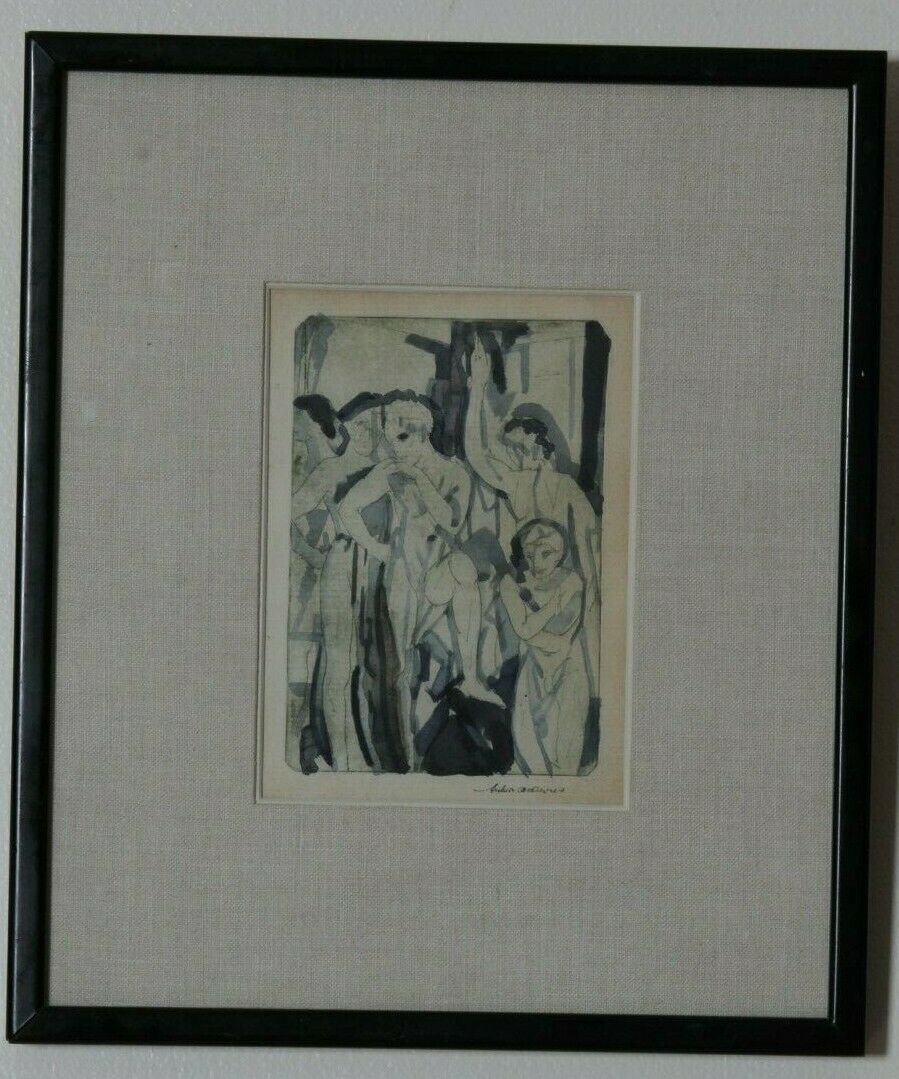 "Baptism" By Arthur Bowen Davies Signed 1918 Etching & Watercolor 13 3/4x11 3/4