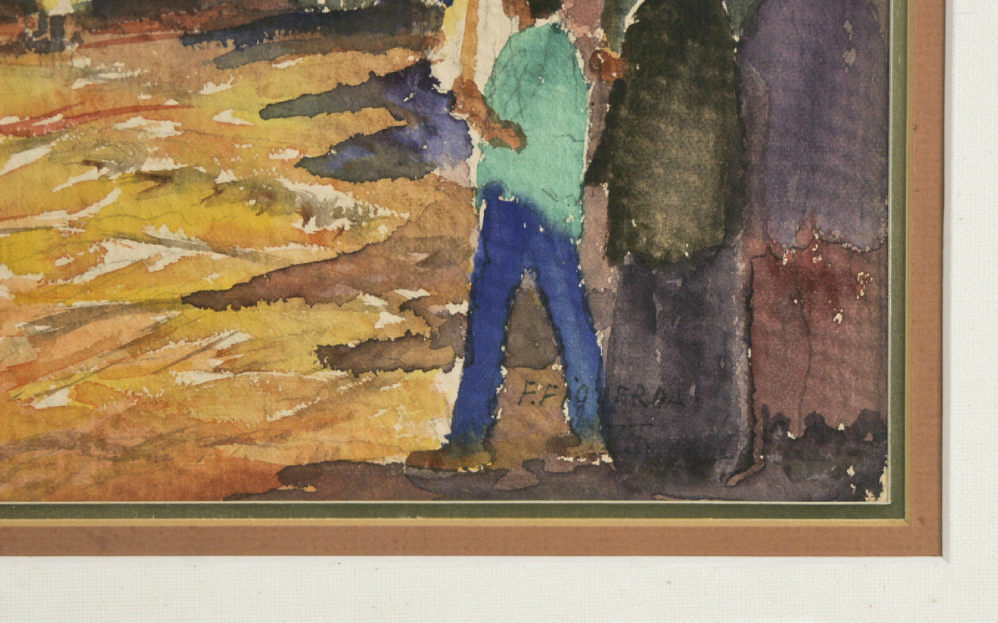 Fidel Figueroa Crucifixion Scene Signed Watercolor Framed 23 1/2"x19 1/2"