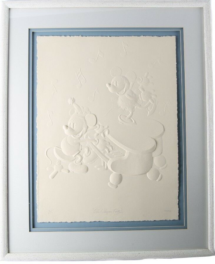 "The Whoopee Party" Mickey & Minnie Mouse Framed Cast Paper Embossed Print CoA