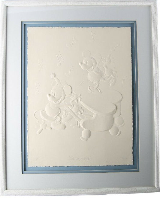 "The Whoopee Party" Mickey & Minnie Mouse Framed Cast Paper Embossed Print CoA