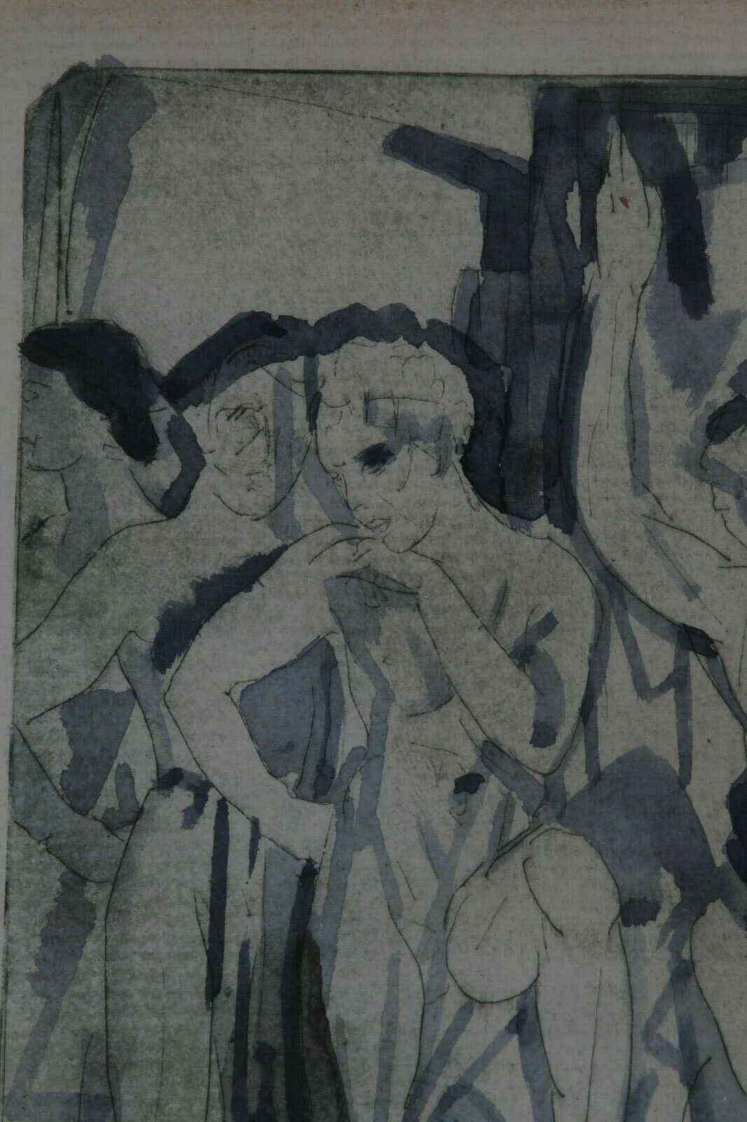 "Baptism" By Arthur Bowen Davies Signed 1918 Etching & Watercolor 13 3/4x11 3/4