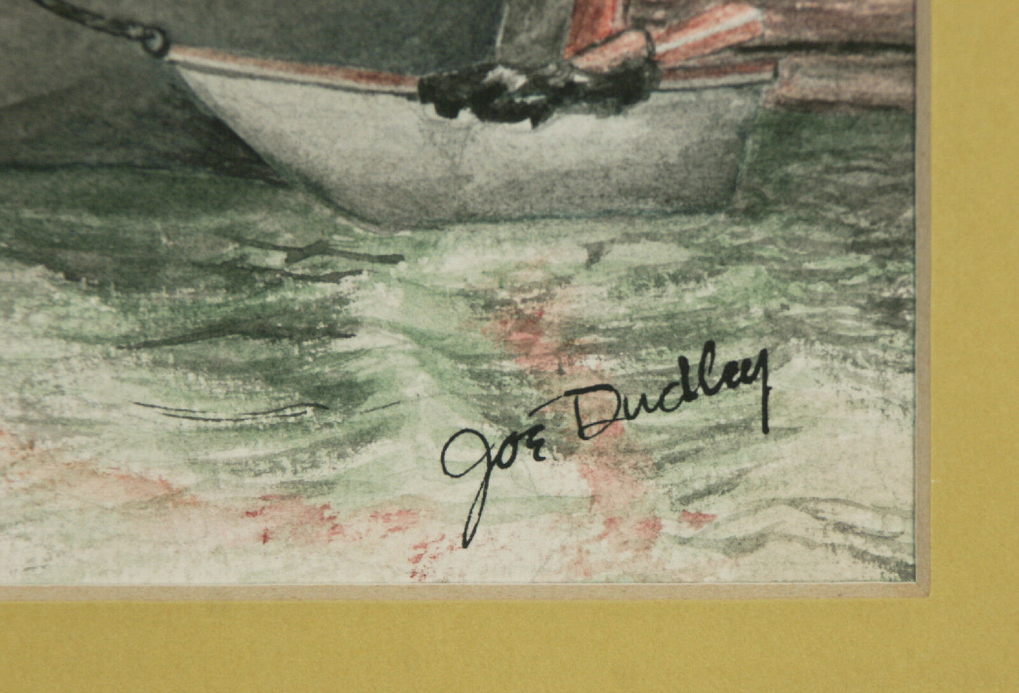 Untitled (Boat Scence) By Joe Dudley Signed Watercolor Framed 20"x16"