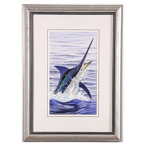 Guy Harvey Lot of 2 Framed Watercolor Marlin Paintings, Signed in Ink, 19" x 14"