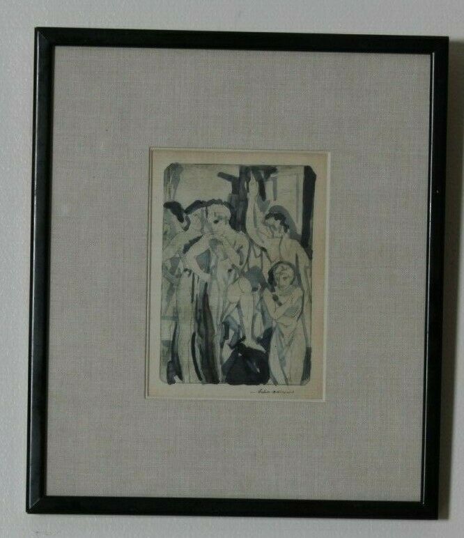 "Baptism" By Arthur Bowen Davies Signed 1918 Etching & Watercolor 13 3/4x11 3/4