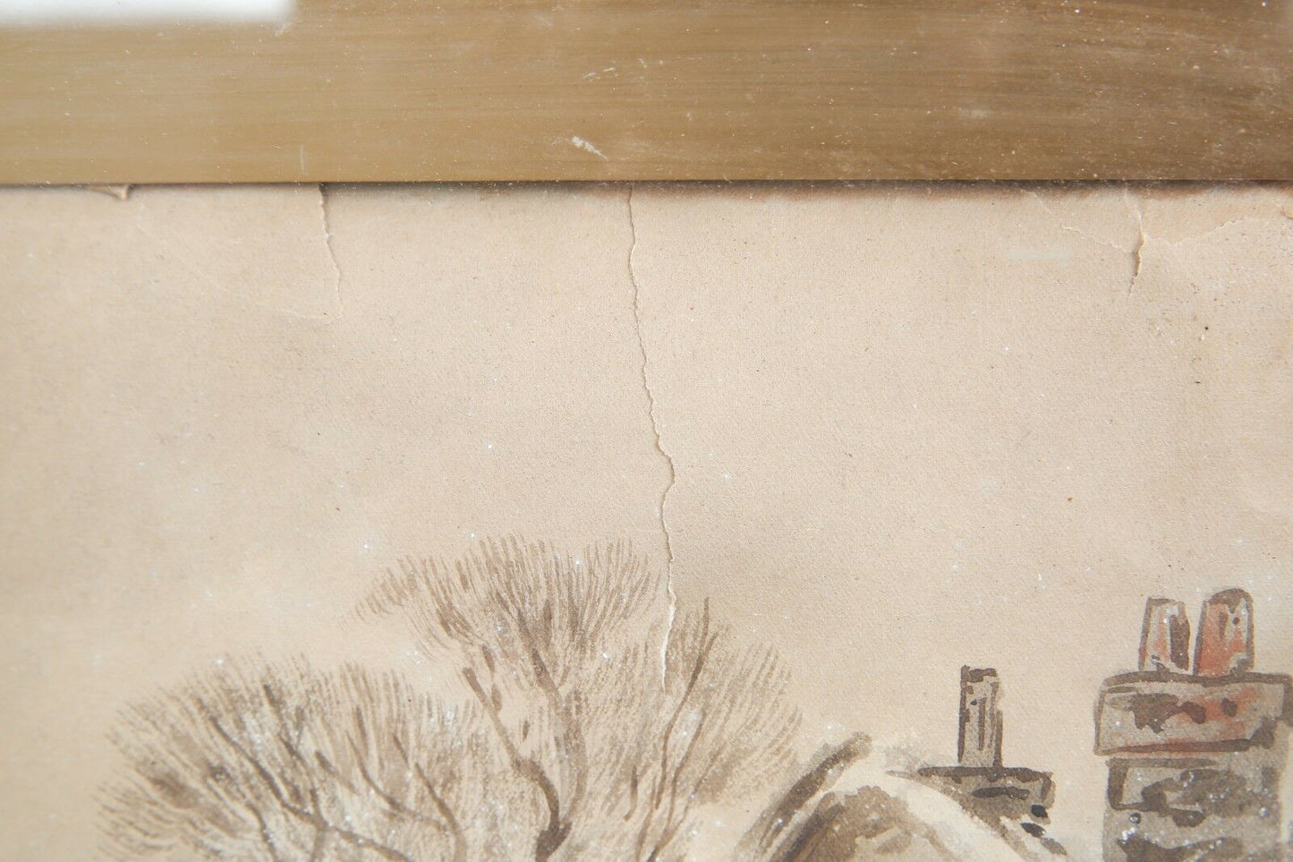 "Untitled" (Village Scene in Winter) Watercolor on Paper, Unknown Artist 21x17"