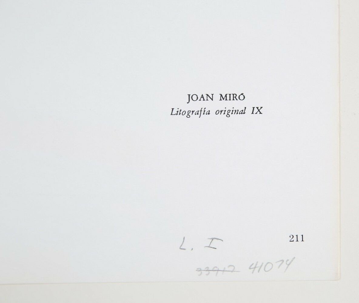 Lithograph from Book I, No. IX by Joan Miró i Ferrà 13 x 20 Includes CoA