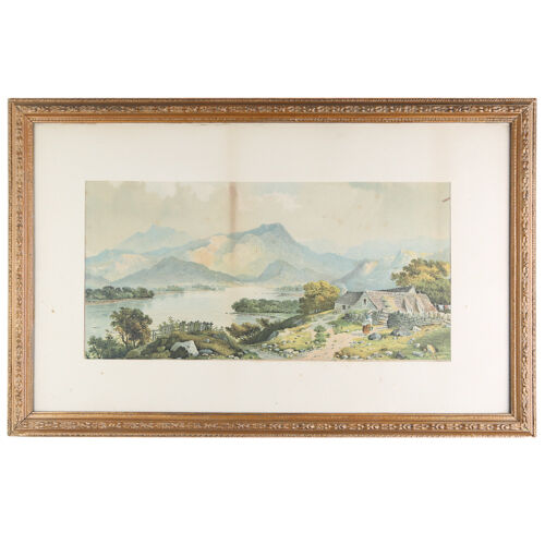 "Untitled" (Lakeside Cottage) Lithograph by Edwin A Penley, Framed 28x18"