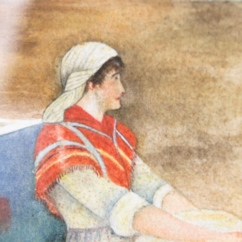 Untitled Watercolor Woman on Seashore Unknown Artist 18" x 23" Gorgeous Piece!