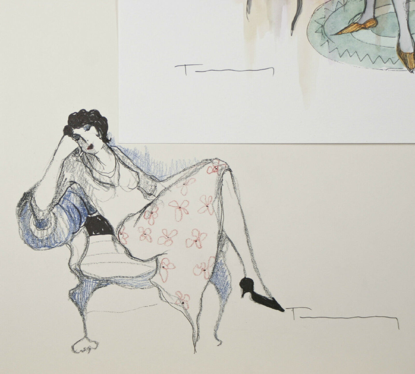 "En Repos" By Itzchak Tarkay Signed Original Watercolor and Pencil