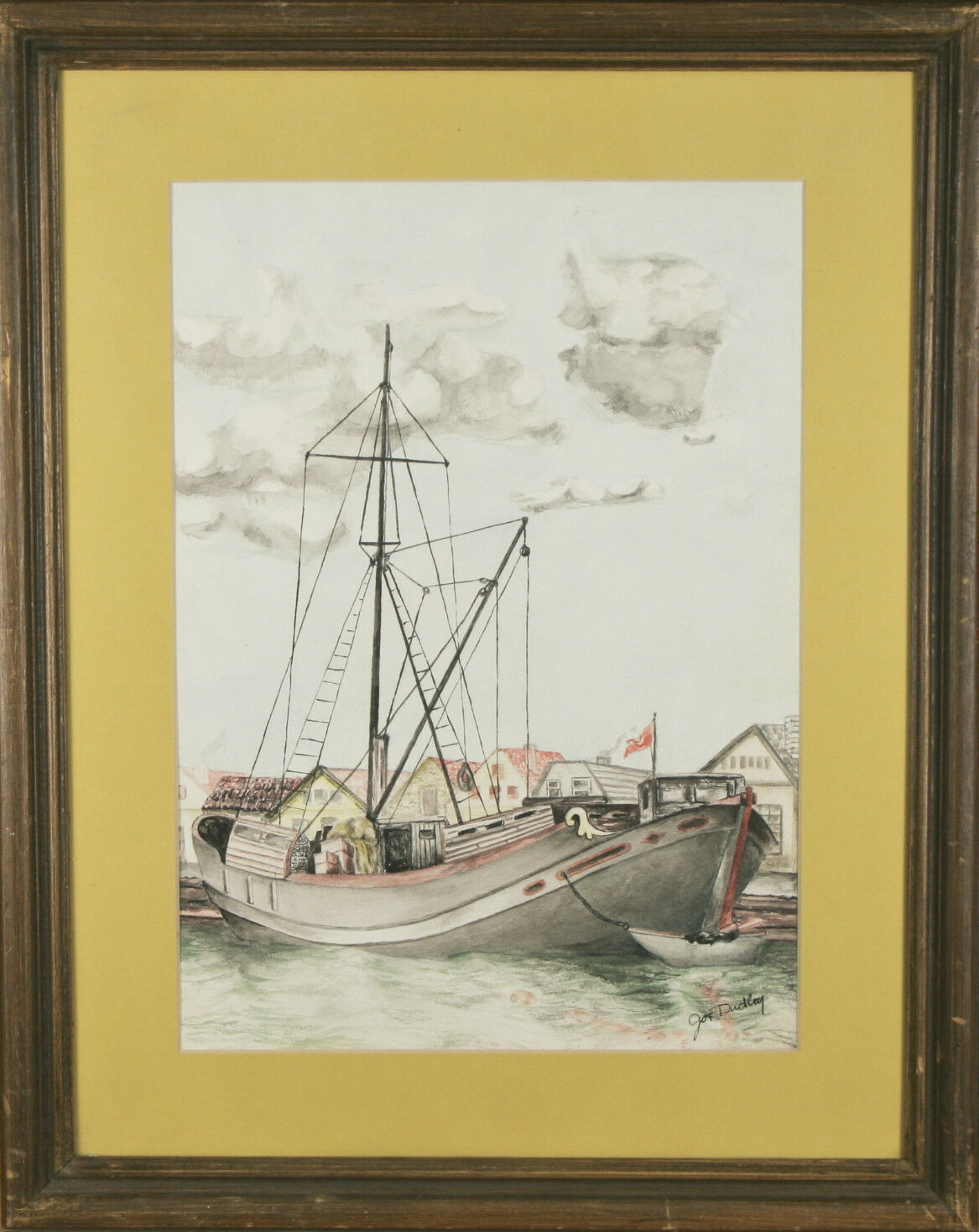 Untitled (Boat Scence) By Joe Dudley Signed Watercolor Framed 20"x16"