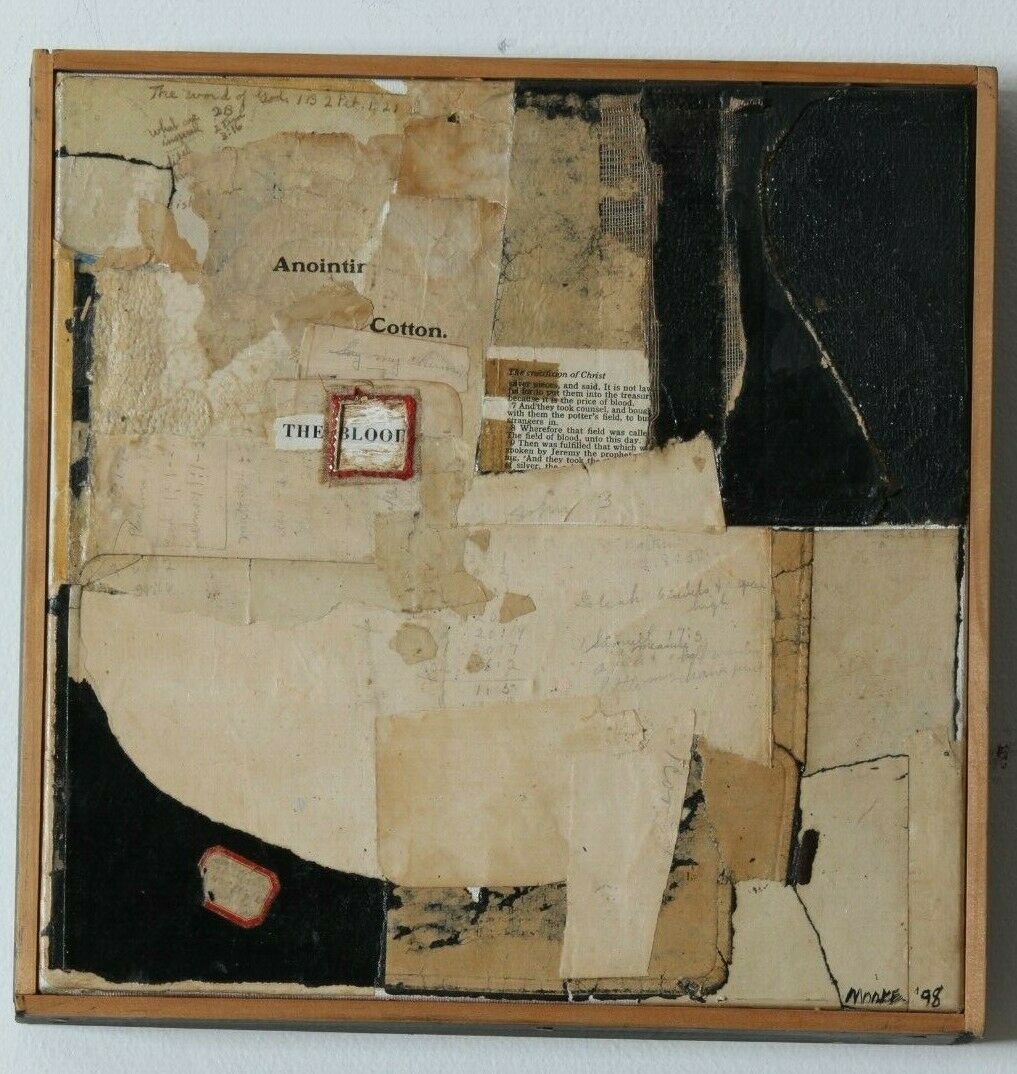 Mixed Media Collage by Father Bill Moore on Canvas 12 x 12 in Wood Frame