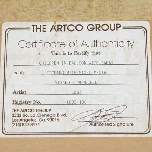 "Children With Balloon In Safat" By Amram Ebgi Signed Ltd Edition Etching w/ CoA