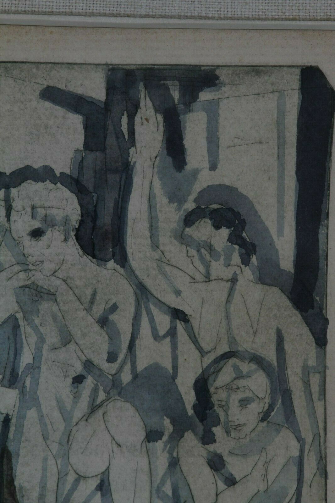 "Baptism" By Arthur Bowen Davies Signed 1918 Etching & Watercolor 13 3/4x11 3/4