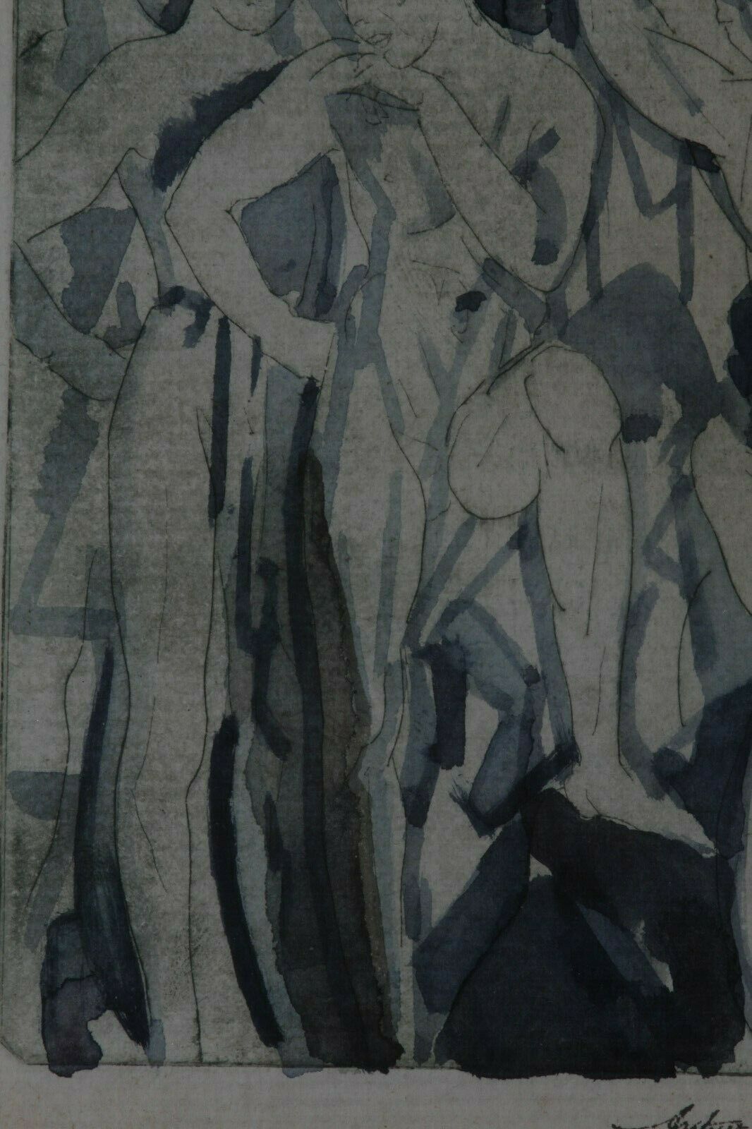 "Baptism" By Arthur Bowen Davies Signed 1918 Etching & Watercolor 13 3/4x11 3/4