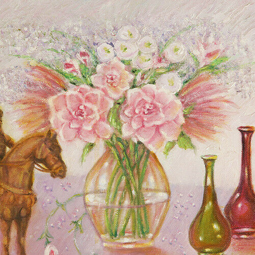 "Flowers, Vases & Figurines" By Anthony Sidoni 2000 Signed Oil on Canvas 11"x14"