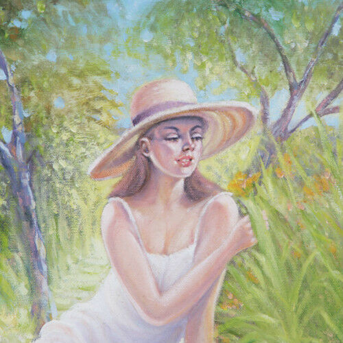 Untitled (Woman Resting on Stone Wall) By Anthony Sidoni 1998 Signed Oil