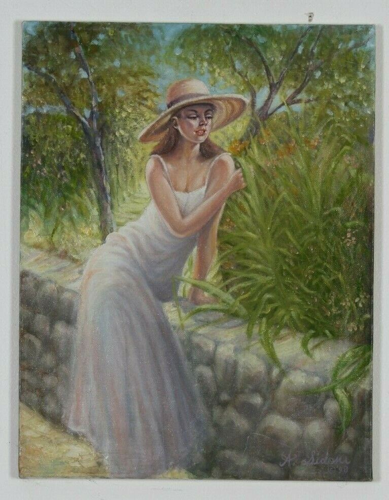 Untitled (Woman Resting on Stone Wall) By Anthony Sidoni 1998 Signed Oil