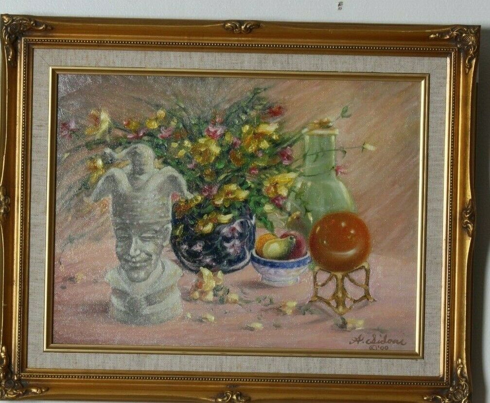 "Painted Vase w/ Flowers" By Anthony Sidoni 2000 Signed Oil on Canvas