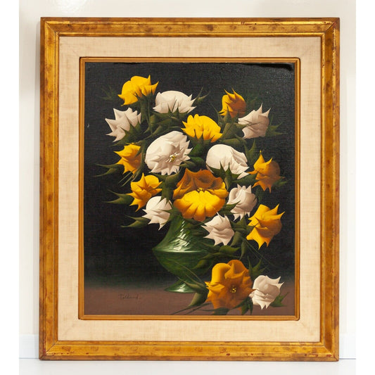 Floral Still Life signed Tolland Oil on Canvas 28" x 32"