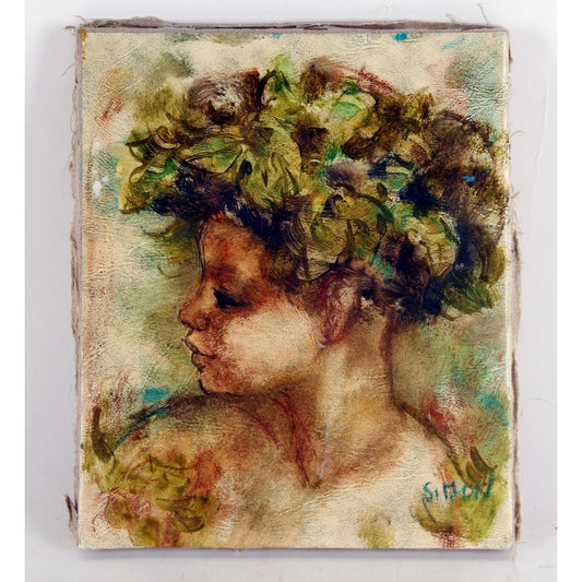 PETIT FAUNE BY BORIS SIMON OIL ON CANVAS UNFRAMED 10 3/4" x 8 3/4" PARIS