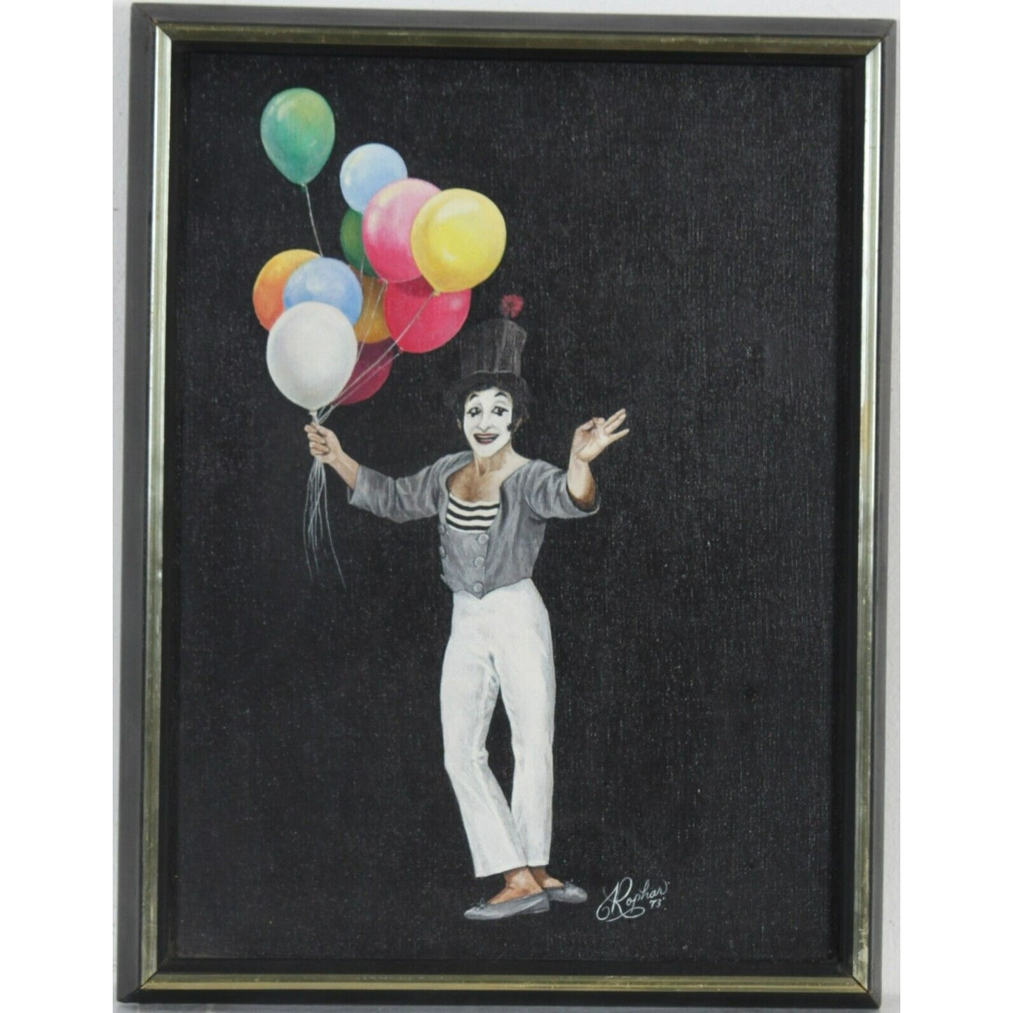 Original Clown Mime with Balloons Painting by Ron Rophar Oil on Canvas