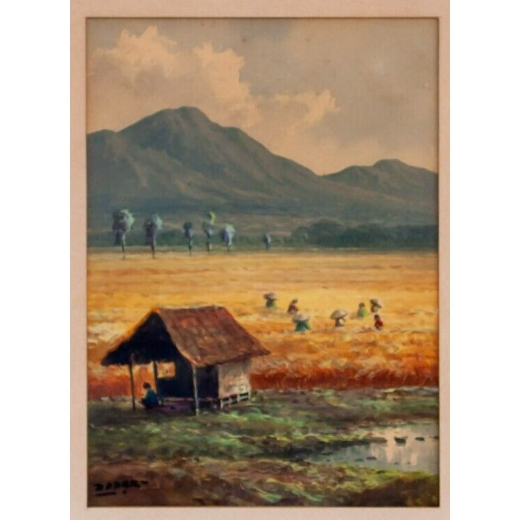 Untitled Watercolor on Paper Landscape by Javanese Artist Basar Framed