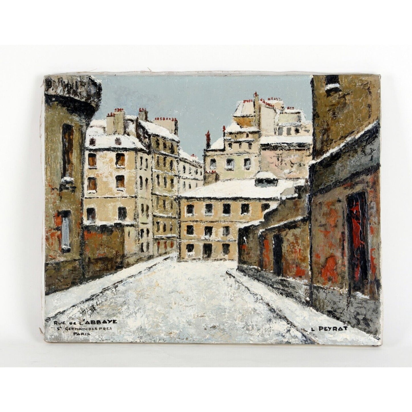 "Rue de l'Abbaye Saint Germain des Pres" by L. Peyrat, Paris, Oil on Canvas