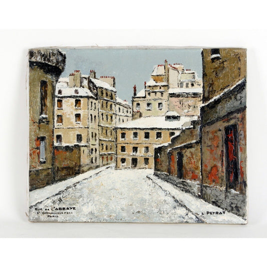 "Rue de l'Abbaye Saint Germain des Pres" by L. Peyrat, Paris, Oil on Canvas
