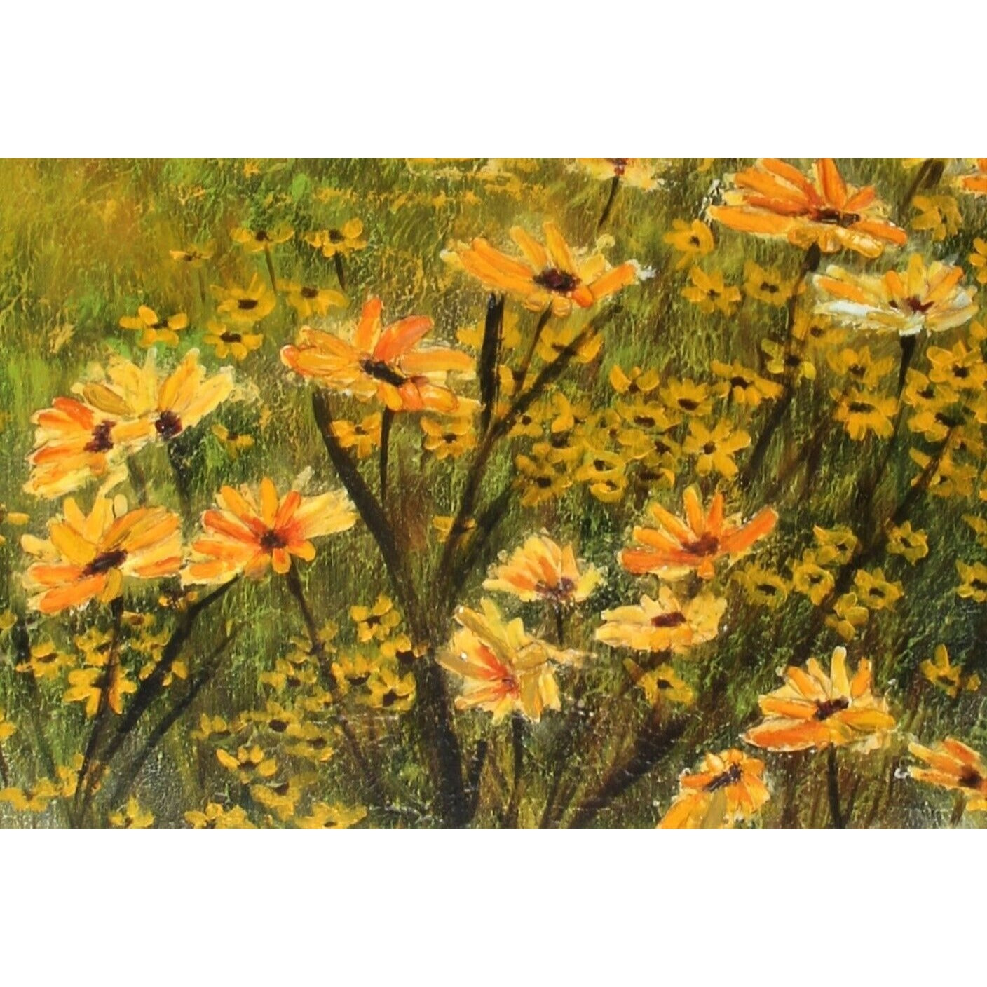 Lynne Heffner: Untitled - Children in Fields of Flowers Oil Painting Signed 1966