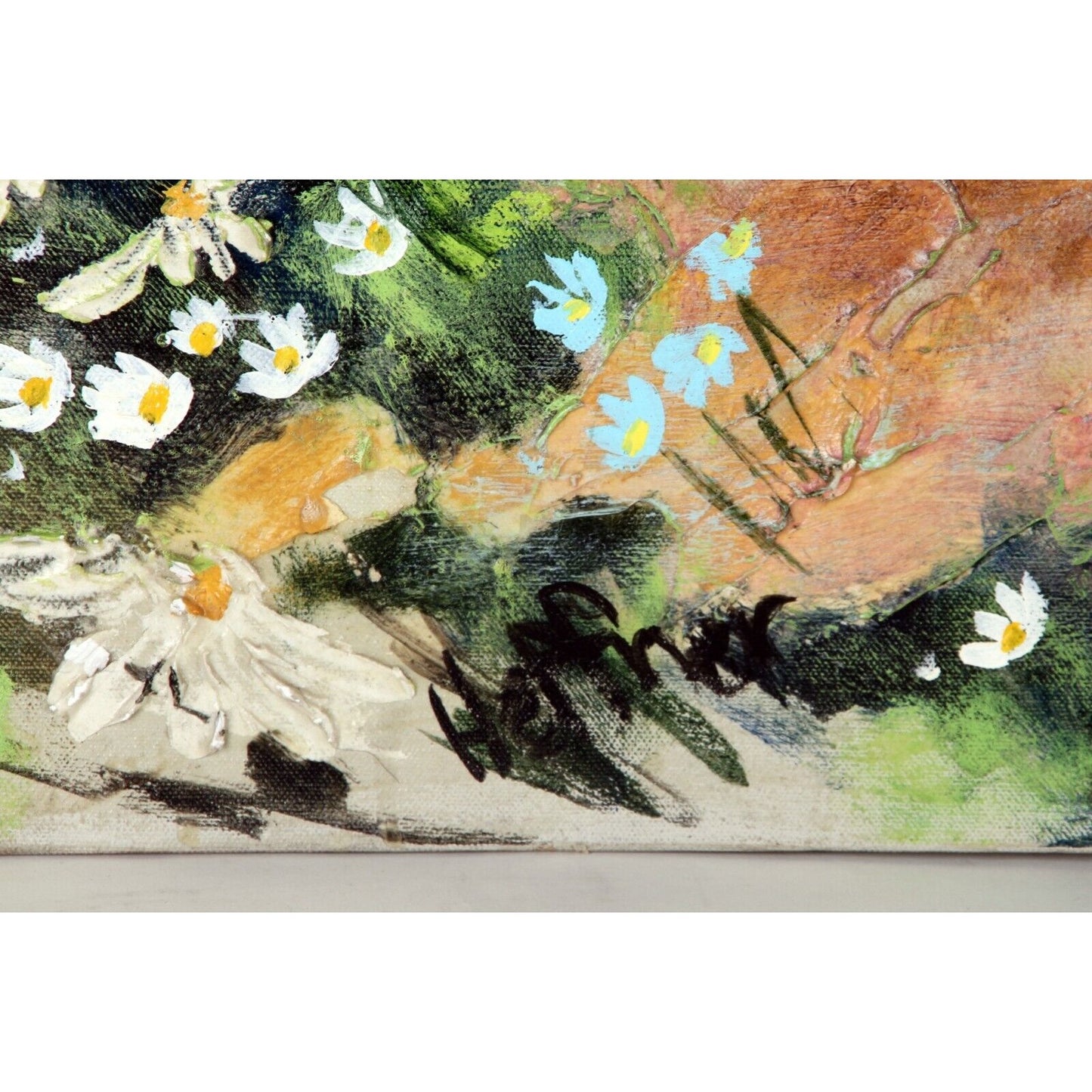 Lynne Heffner: Untitled - Children Playing, Flowers & Trees Oil Painting Signed