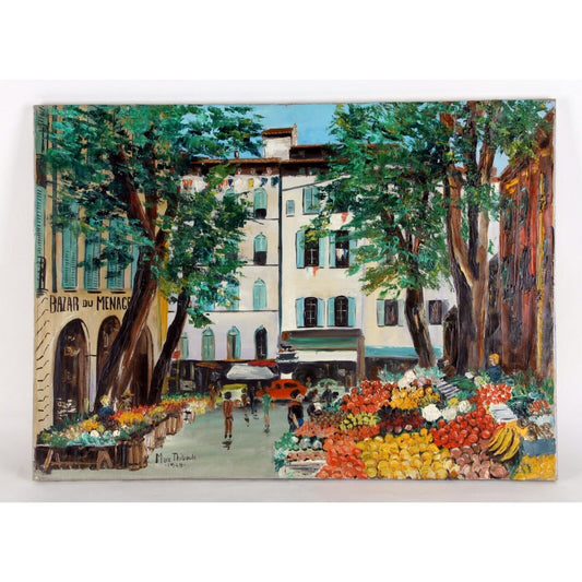 UNTITLED FRUIT MARKET BY MARC THIBAULT OIL ON CANVAS 21" X 29" UNFRAMED