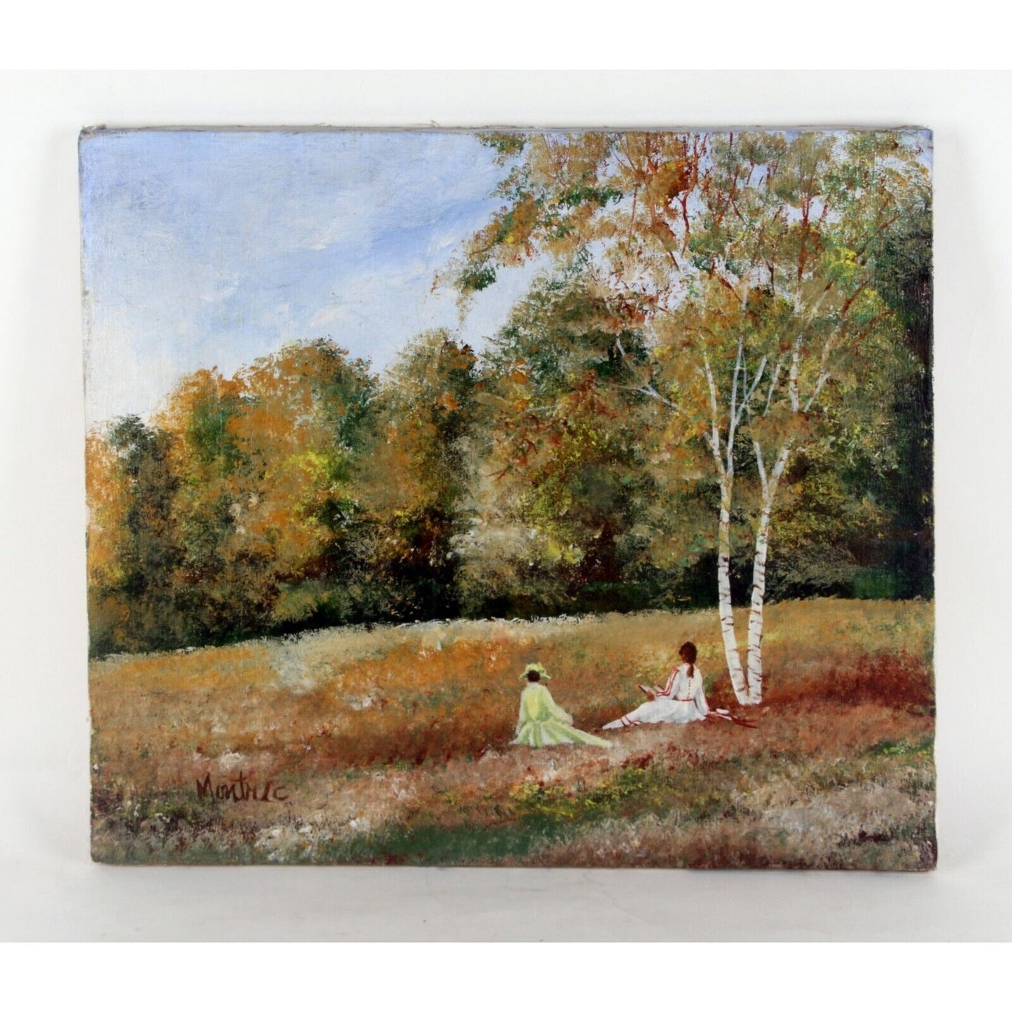 "Reading in the Park" (1970) by Montrec, Oil Painting on Canvas, 20x24